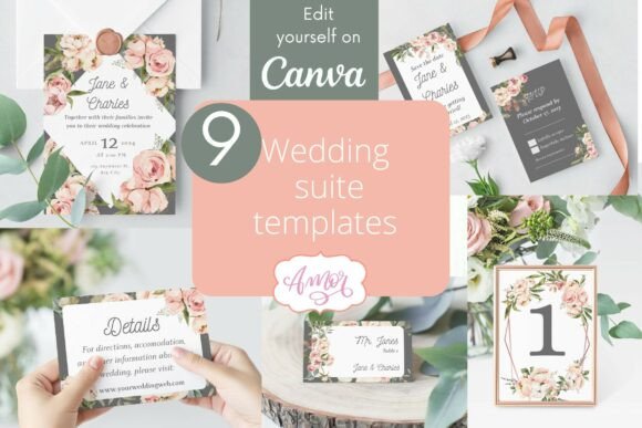 Elegant Floral Wedding Canva Templates Bundle for Your Big Day