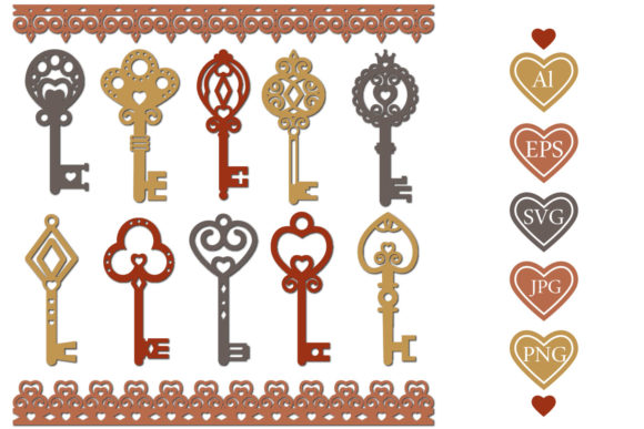 Vintage Key Stencils for Laser Cutting and Crafting